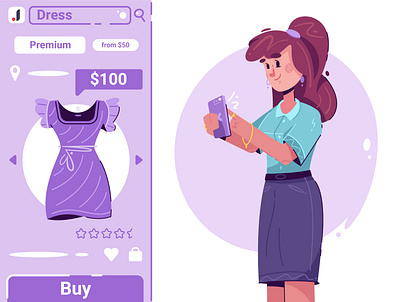 Online shopping | Joom art cartoon character character design design dress flat girl illustration online shopping vector