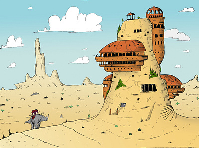 Fantasy desert architecture graphic design illustration