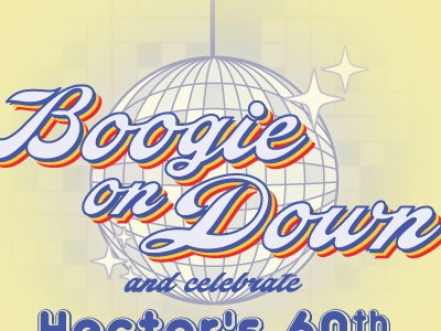 Boogie on Down 1970s 70s closeup disco discoball illustrator invitation retro