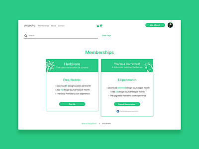 DesignDino - Memberships designdino dinosaurs launch page membership open design open source pricing product design startup tech web design website