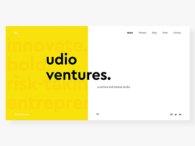 Udio Ventures bold entrepreneurship innovate startup studio startups venture firm web design yellow ui