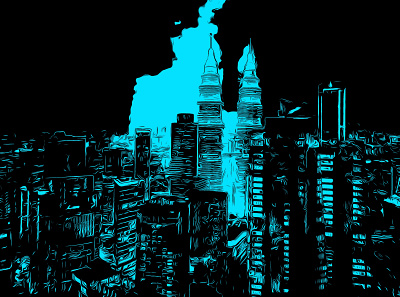Kuala Lumpur Noir 1.1 illustration kuala lumpur malaysia neo noir neon petronas towers pop art