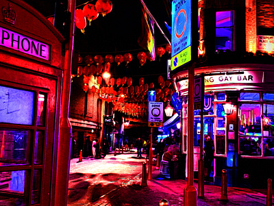 Last Night in Soho 1.1 england london noir painting red saturated soho water color