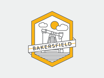 Bakersfield Badge badge bakersfield buck owens california clouds design illustration lines oil rig smog sunny