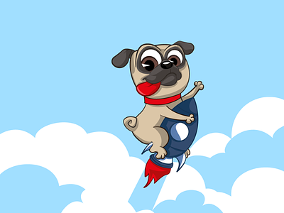 pug on rocket cartoon character illustration pug vector
