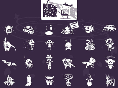 Kids monster icons badges dove icon illustration kids logo monster octopus stickers tank