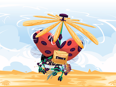 Ladybug first date bug cartoon character creative date flowers flying illustration insect ladybug