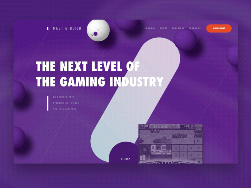 Meet & Build 2017 gaming physics purple single page web design