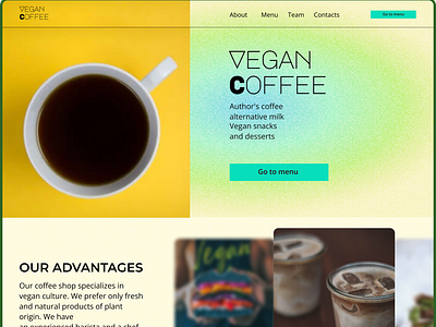 Landing concept for a youth vegan coffee shop