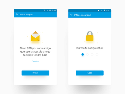 Invite a friend & Security Pin app blue clean illustration lock mail minimal mobile payment pin white