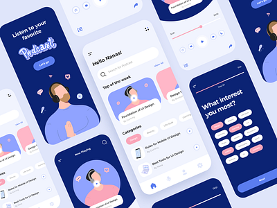 Podcast Mobile App branding design illustration ui