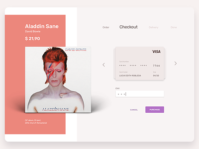 Daily UI #002 · Checkout art direction cd cover checkout credit card credit card form daily 100 daily challange dailychallenge dailyui dailyuichallange david bowie design system ecomerce interface interface design music palette ui ui ux design uidesign