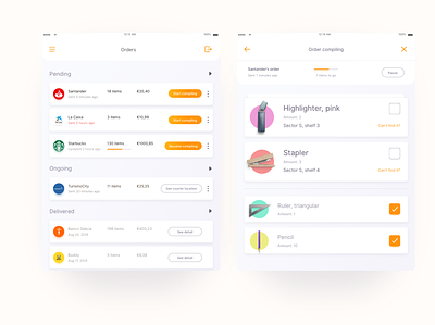 Order compiling button card design cards checkbox daily ui dailychallenge delivery app design system ecommerce gradient iconset list menu bar mobile app order rounded corner table topbar ui ui kit