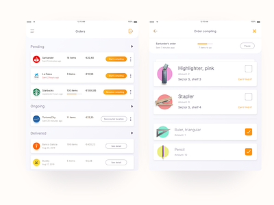 Order compiling button card design cards checkbox daily ui dailychallenge delivery app design system ecommerce gradient iconset list menu bar mobile app order rounded corner table topbar ui ui kit
