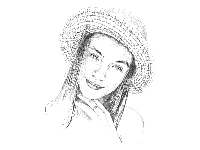 Portrait of a girl with a hat black and white design girl illustration pointillism portrait