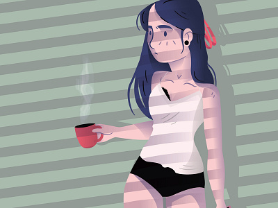 Morning memories adobe alone coffee design girl girl character illustrator light love morning panties vector
