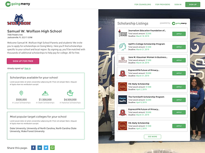 High School Scholarships UI/UX