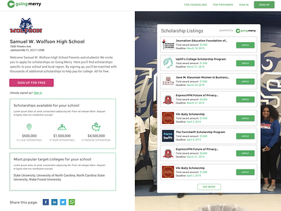 High School Scholarship App Page