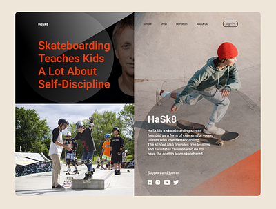 Skateboarding School Landing Page branding design graphic design typography ui