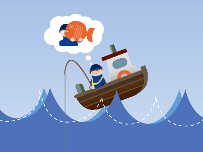 Dreaming Big fish illustration lost at sea