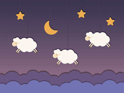 Sheeps Flying among the Clouds adobe illustrator cartoon cute dream graphic design illustration paper cut sleep vector