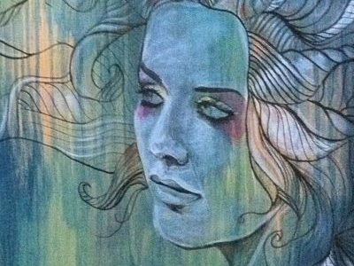 Natural Woman acrylic art canvas design doodle graphic paint realism