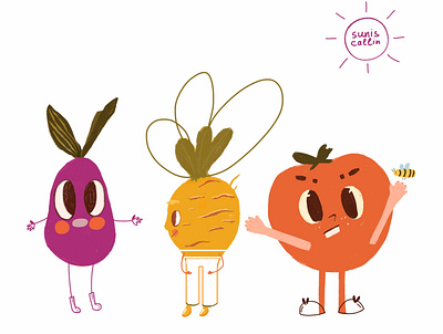 Three vegetables art characters design icon illustration vegetables