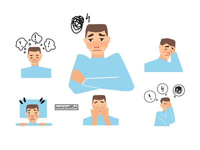 Symptoms of Post-Traumatic Stress Disorder 2d art brochure character design characters colorful design drawing expressions graphic design illustration sticker