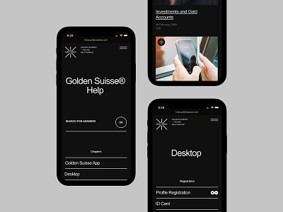 Golden Suisse Help Center branding desktop flat minimal mobile typography ui ux web website