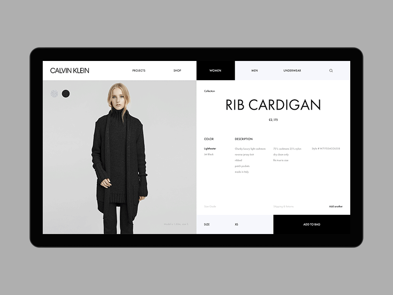 Calvin Klein desktop fullscreen minimal motion principle promo ui ux web website