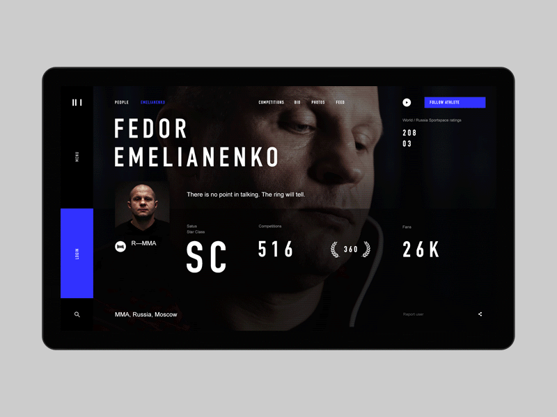 Sportspace desktop fullscreen minimal motion principle promo ui ux web website