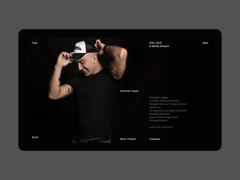 Fuge. desktop fullscreen minimal motion portfolio ui ux web website