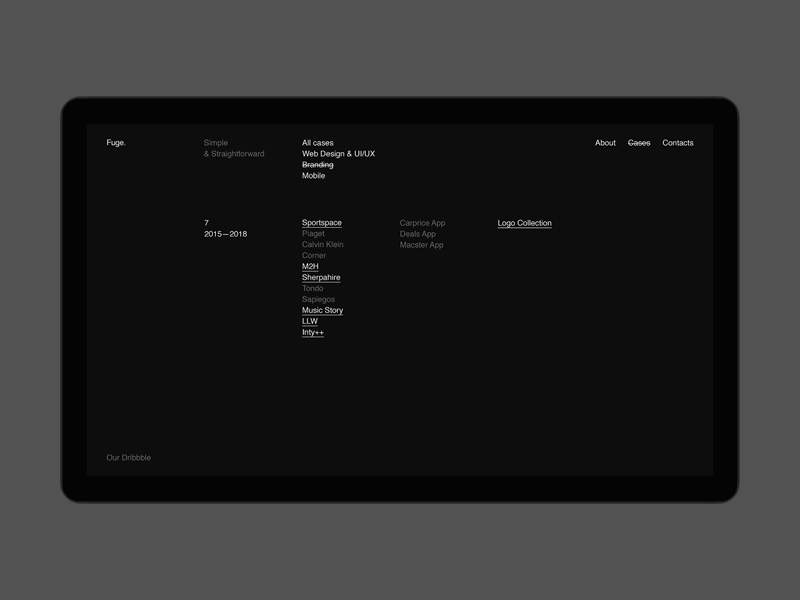 Fuge. desktop fullscreen minimal motion portfolio ui ux web website