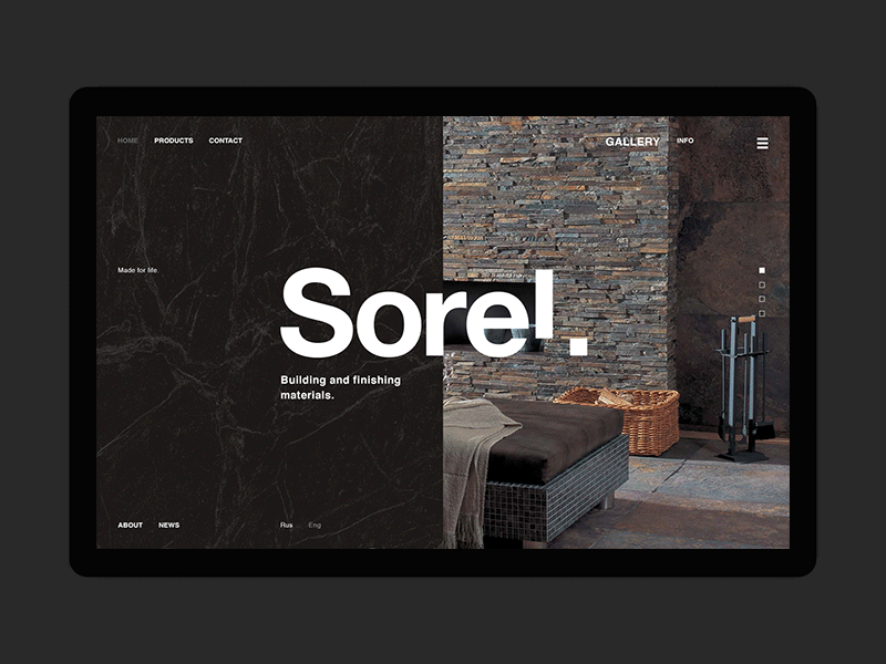 Sorel desktop fullscreen minimal motion ui ux web website