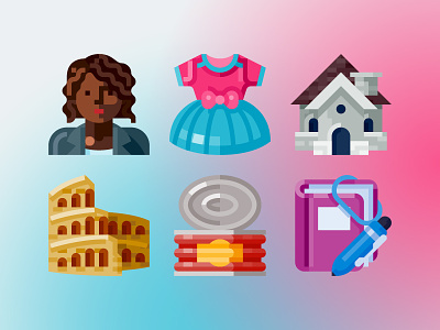 Assorted avatar baby flat icon food icon landmark stationery ui vector