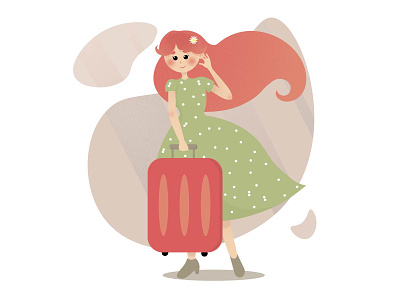 Иллюстрация "Путешественница" design graphic design illustration logo vector волосы графика девушка женщины одежда отпуск путешествие рисунок текстура цвета чемодан