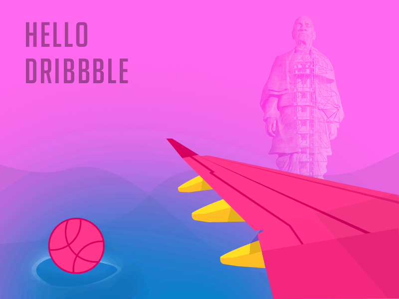 Hello Dribbble animation debut first shot flight hello dribbble jumping ball pink purple unity statue yellow
