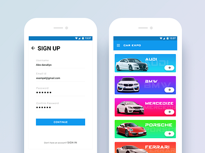 Car Expo android app car gradient multicolors signup ui ux