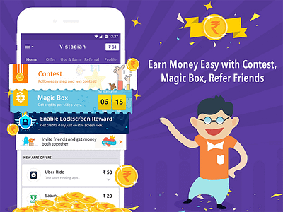 Reward Money App app ui earn money illustrations magic box reward screenshot design