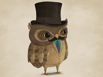 Owl mascot animal bird character character design illustration mascot mustache owl suit tie top hat