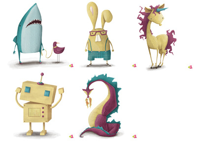 virtual gifts for skim.com animal bunny character dragon gifts illustration robot shark unicorn virtual