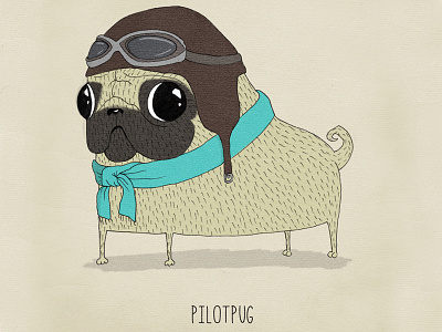 pilotpug animal character character design dog funny illustration pilot pug