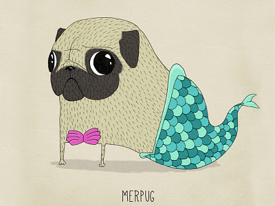 merpug animal character character design dog funny illustration mermaid pug