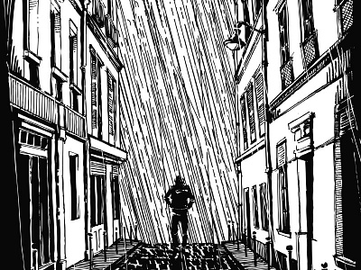 rainy street in Paris comic illustration ink paris rain story street