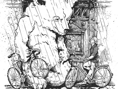 Berlin Guardian Angel bike fixie illustration ink kiez paper rain single speed