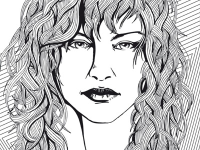 Portrait Girl black brush illustration ink pen portrait white