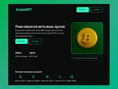 NFT Buy & Sell Landing Page Design - Dribbble Shot crypto currency design digital art landing page design nft ui ux website design