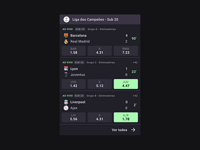 Match List Card - Betting App app betting design figma mobile mobile ui sport sports ui ux