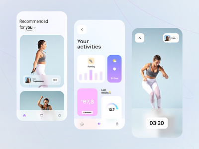 Fitness & Workout App activity app cards clean coach fitness gym mobile running stats ui weight workout