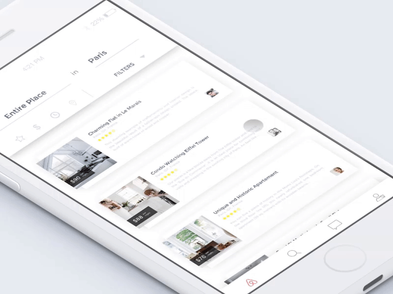 Airbnb animation card interaction mobile app social travel